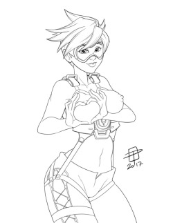 pinupsushi:Lineart commission for @stardragon77 of a Tracer Oppai
