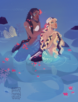 brontide-art: Mermaid gal pals doing each other’s hair 💕🐚
