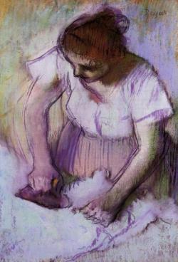 artist-degas:  Woman Ironing, 1886, Edgar DegasMedium: pastelhttps://www.wikiart.org/en/edgar-degas/woman-ironing