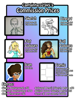 captaintaco2345:My new commission price list. Same prices as