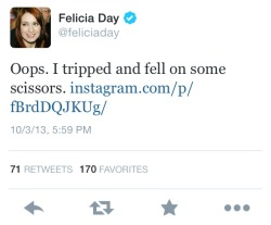 theboywhofangirled:  FELICIA DAY GOT A HAIRCUT AND I’M JUST
