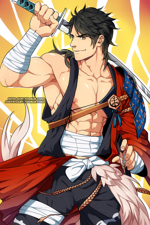 justsylart:  Collab with the amazing Suyohara *_* He did the sketch-inking and I colored it, and I can tell this was indeed a nice experience! The character is Mutsunokami from Touken Ranbu!  I think we did a nice combo~~ What do you think?    Rebloging