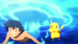 satoshi-myboy:Satoshi and Pikachu swimming! (。・ω・。)