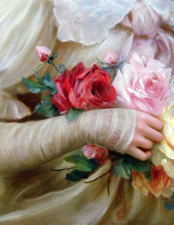 c0ssette:  Elegant lady with a bouquet of roses -detail- Emile
