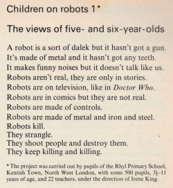 Passage from Robots: Fact, Fiction   Prediction, by Jasia Reichardt (Thames &amp; Hudson, 1978).  From a second-hand book shop in Sherwood, Nottingham.