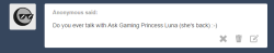 askgamingprincessluna:  go-ask-sweetie-belle:  (feat. @askgamingprincessluna)