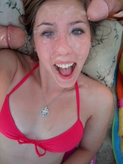 cumselfie:  Selfie with two loads on her face - Imgur