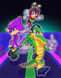 so0oper-art:  Espio, Chamy and Vector from Knuckles’ Chaotix