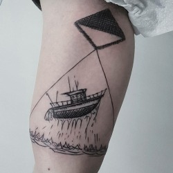 joncarling:Cool tattoo of my abducted boat drawing by devilicious tattoos. 