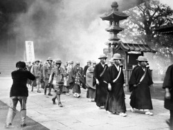 Japanese wearing gas masks, 1940’s.