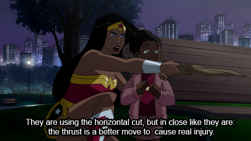 sugarspicenotallnice:  ask-gallows-callibrator:  IS WONDER WOMAN TELLING HER TO GO STAB THOSE BOYS AND PROBABLY KILL THEM  Yes 