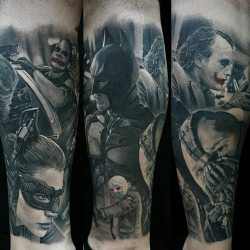 tattoosnob:  Dark Knight calf tattoo by @chrisadamek at Immortal