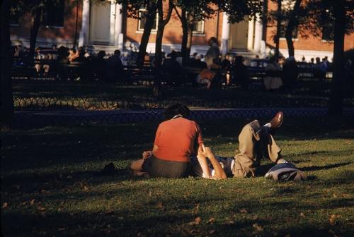 vintageeveryday:Lovers on the grass in Washington Square Park,