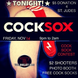 slavepupboy:  Tonight at the Bullet! COCKSOX! #bdsm #cancer #charity