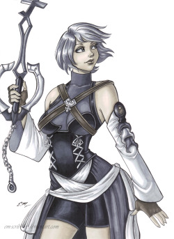 em-scribbles:  Kingdom Hearts’ Aqua done with grey Copics.She’s