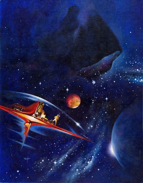 70sscifiart:  Stephen Fabian’s December 1974 cover art for Galaxy