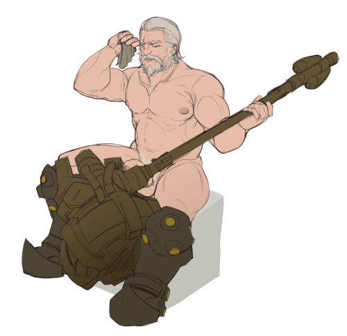sketchys:  As requested, nsfw Reinhardt >:3c 