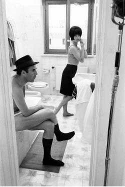 Michel Piccoli & Brigitte Bardot; filming of Le mépris(contempt),