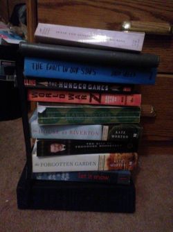 All the books I found next to my bed after I cleaned our bedroom