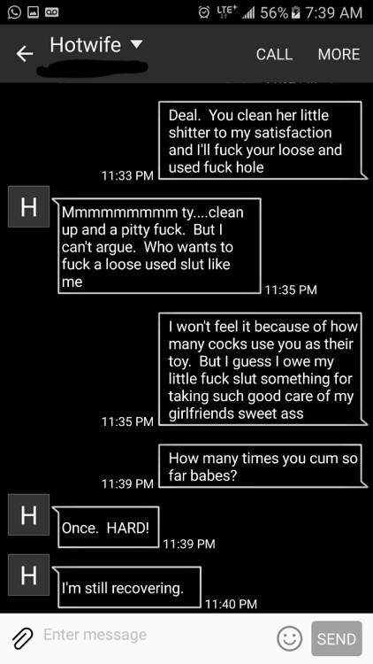 bi-cuck:  My hotwife wants to try being a cuckquean so she knows why I love being a cuck so much.  Judging by the conversation, I think she has the just of it.  I canâ€™t wait till we act this out for her. 