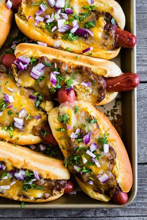 pinterestfoodie1992:  oven baked chili cheese dogs
