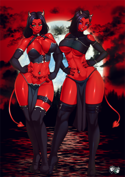 naughtyhalloweenart:  demon_girls_by_jadenkaiba