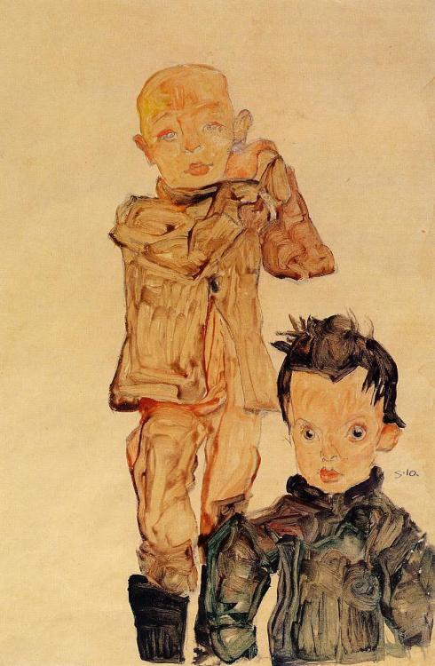 artist-schiele: Two Boys, 1910, Egon Schiele Medium: watercolor,paperhttps://www.wikiart.org/en/egon-schiele/two-boys-1910