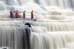 refrect:awakenedvibrations:Meditating monks at Pangour Falls;