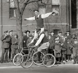 One-legged bike and skate stuntmen, 1921.