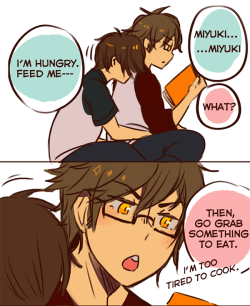 mewyuki:  OMAKE:A MIYUKI A DAY KEEPS THE HUNGER AWAY ʕ ∗ •́