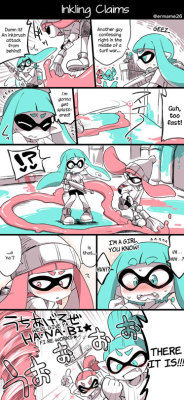 akutareaxeru:  professor-maple-mod:  chiaki-chan-tl:  A short Splatoon comic by eromame from their Twitter. Click for better resolution.  Oh my gosh this is adorable