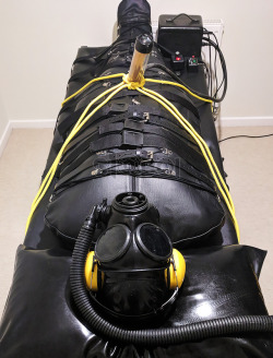 s10boi: Sealed in my new leather-lined leather sleepsack by Rubberwulf