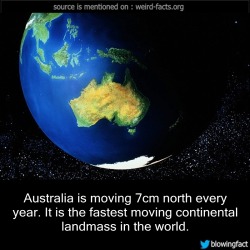 mindblowingfactz:    Australia is moving 7cm north every year.