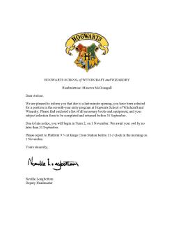 iceblossomtardis:Hogwarts Acceptance Letter.