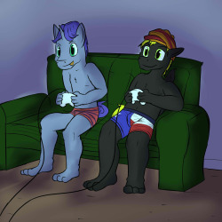 Wavelength and Fuze lounging around playing video games in their