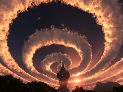  Cloud spiral in the sky. An Iridescent (Rainbow) Cloud in Himalaya.