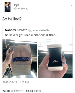 First off he lied.. Second.. He got one cinnabon to split?? He
