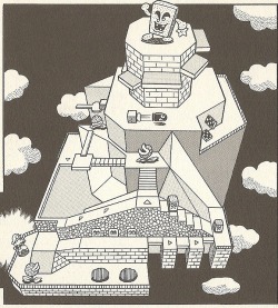 suppermariobroth:  Whomp’s Fortress from a Super Mario 64 manga.