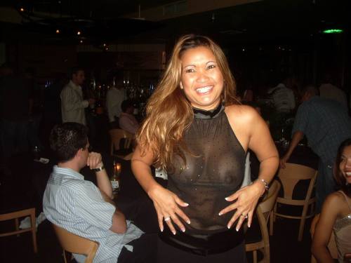lbfmsforever:  More see through shots at the club. The look on her face was priceless the moment my buddy told her that the flash made her top see through. After that, she just had fun with it. 