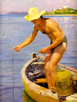 olivergalan:  Hombre pescando en una barca, De Laureano Barrau