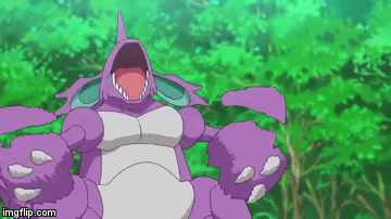 Let's have a little fun, shall we? — Mew bullies a Nidoking.
