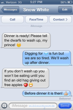 missmaceymouse:  The Disney Princesses text with their Princes. 