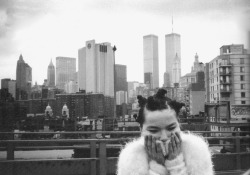 evilbjork:  Björk in front of the Twin Towards during filming