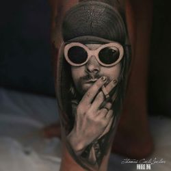 tattoosnob:  Kurt Cobain tattoo by @thomascarlijarlier at @noireink