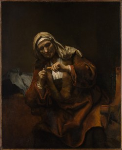 Old Woman Cutting Her Nails, in the style of Rembrandt, 1655-60,