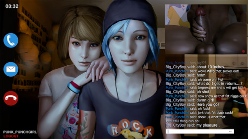 theblackpalacefiles: theblackpalacefiles:   br /> https://imgur.com/a/DbHW5 for hi rez images! Max and Chloe’s (and Warren’s) Webcam bshow! Starring Max, Chloe and Warren. Written by Black Palace. A collaboration with ubermachineworks! https://my.mixta