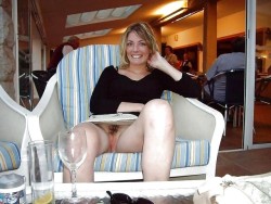 carelessnaked:In a short skirt inside a restaurant and showing