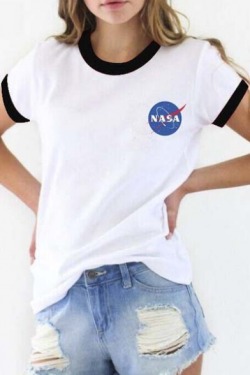 andybhaloq:  NASA Logo Print Fashion Tops.Contrast Trim NASA