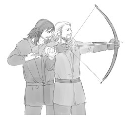 kaciart:  Kili teaching Fili how to use a bow 