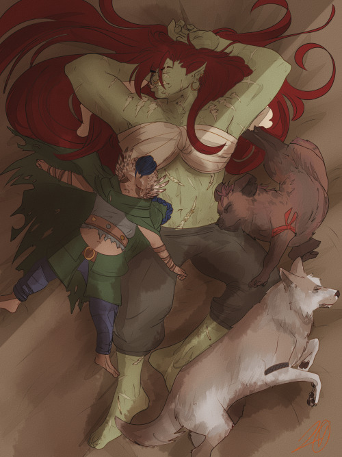 jen-iii:A session scene of a cuddle pile with Brutaak, Alula,